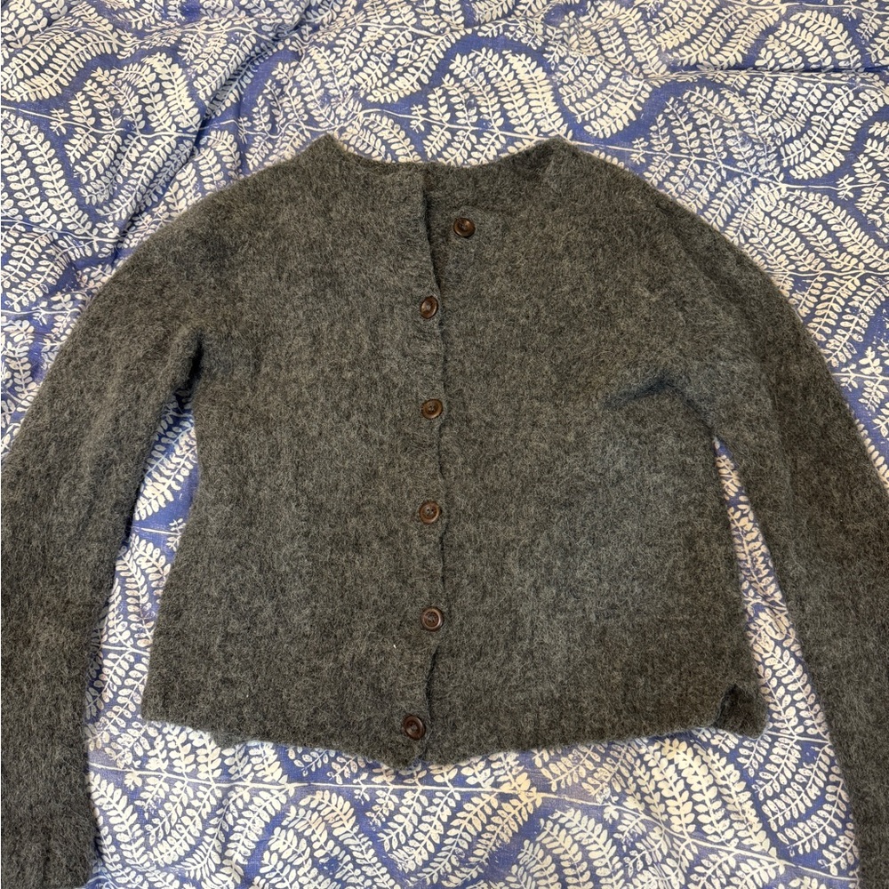 Women's Gray Button-Up Sweater (100% alpaca wool) size L but fits like S/M